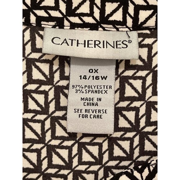 Catherines Womens Geometric Print Blouse 14/16W Short‎ Sleeve Button Front Top - Picture 2 of 16